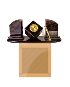 Marble pen holder with small golden clock with wooden box