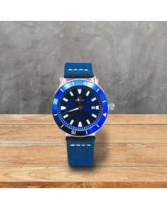 Blue Face Leather Strap Watch